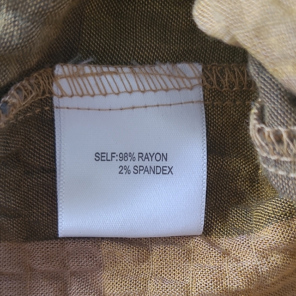 Jane + Delancey Mustard & Brown Gingham Plaid Gauzy Camp Shirt - Size L - Picture 7 of 8